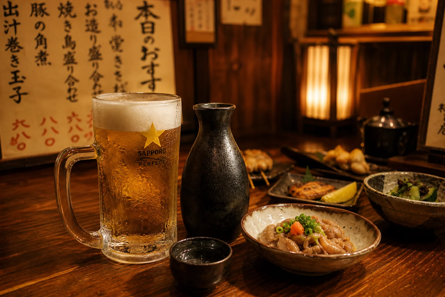 冷えた日本酒の徳利とお猪口